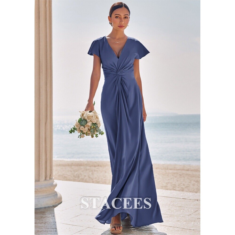 Stacees Bridesmaid Mother Of The Bride Maxi Dress Satin Stormy Size 8-10